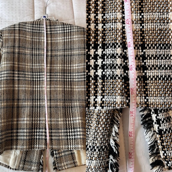 ZARA Tweed Frayed Plaid Blazer Cropped XS - Picture 14 of 16